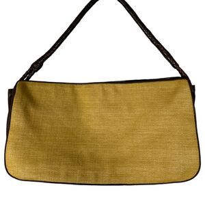 Bottega Veneta Vintage Jute Burlap Leather Trimmed Shoulder Bag
